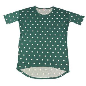 NWT LulaRoe Irma Green White Polka Dot Pattern Tunic Long Shirt Women's XXS 00-0